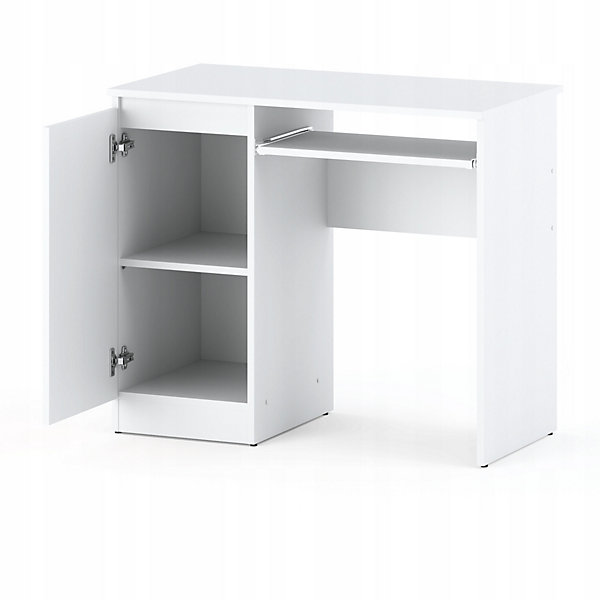 Bureau Gaming BlancMat 90 cm avec 2 étagères