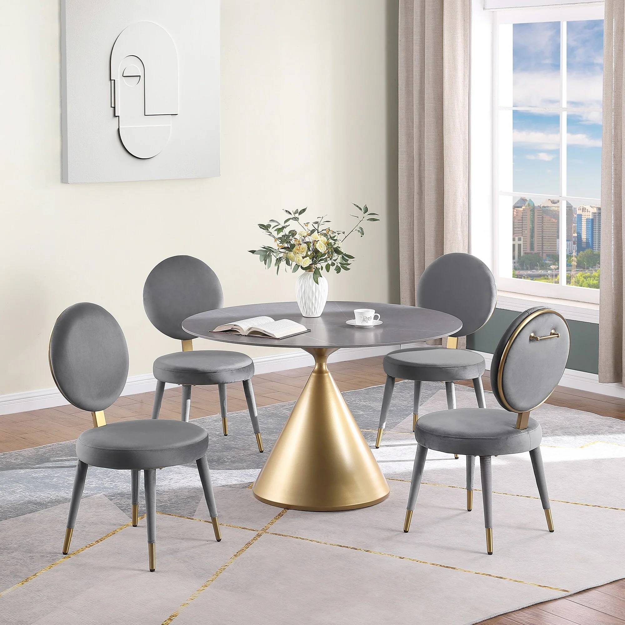 Morden Fort Modern Luxury 5- Piece Round Dining Table and Chair Set
