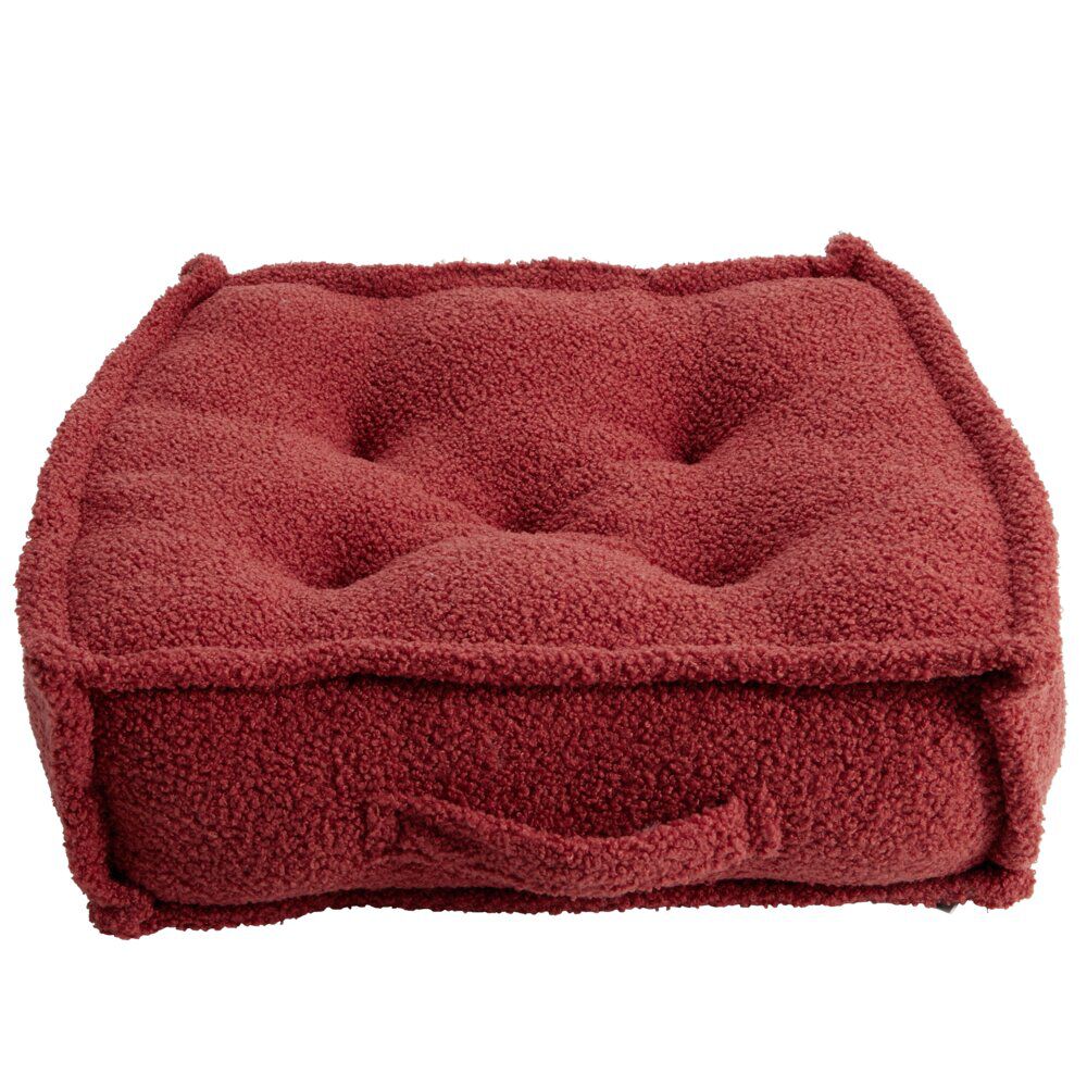 Coussin de sol carré bouclette rouge 45x45cm