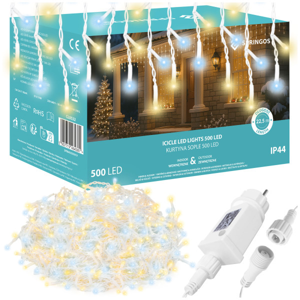 Kurtyna świetlna 500 led girlanda zewnętrzna zimny biały   flash