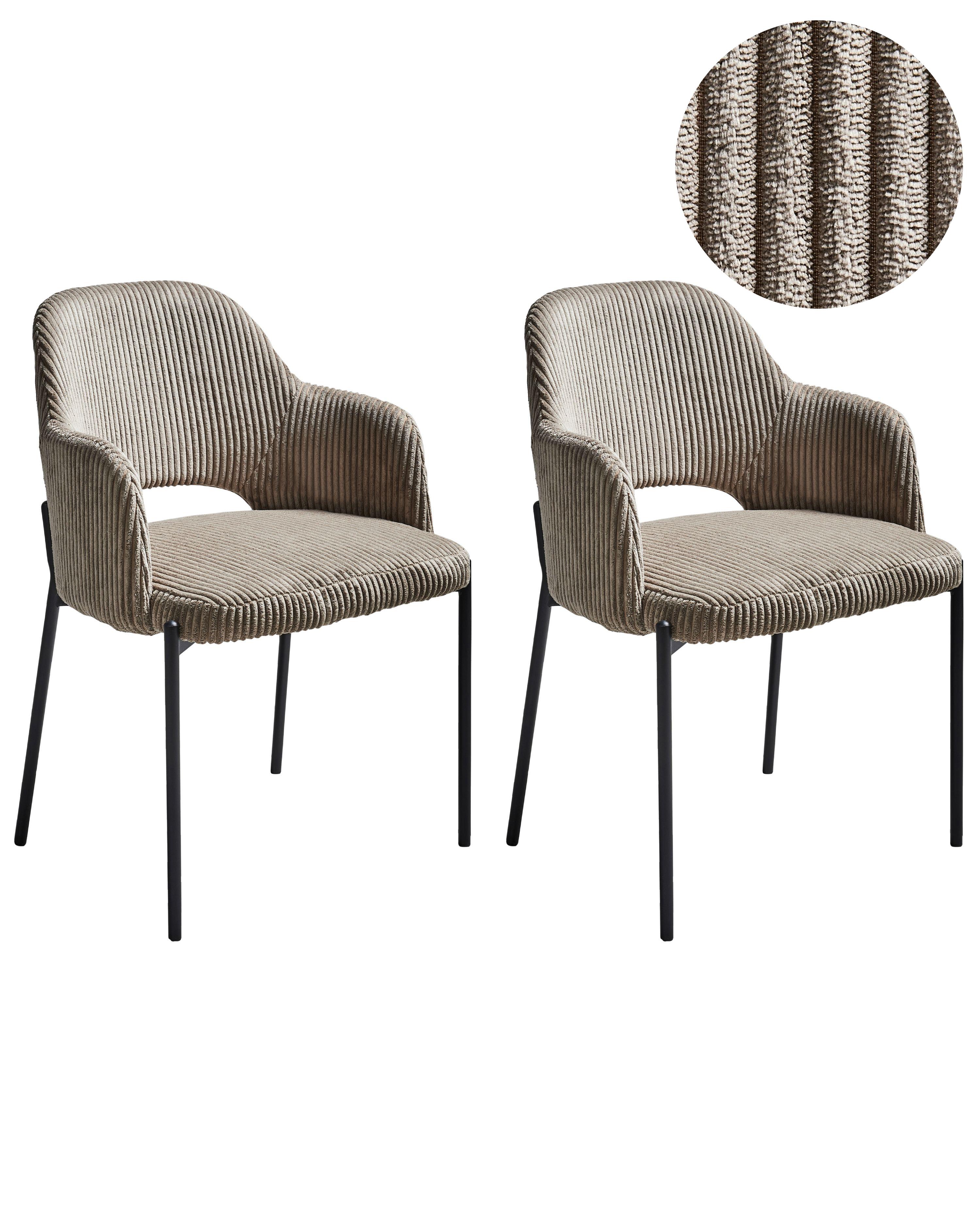 Set of 2 Dining Chairs RATON Corduroy Taupe
