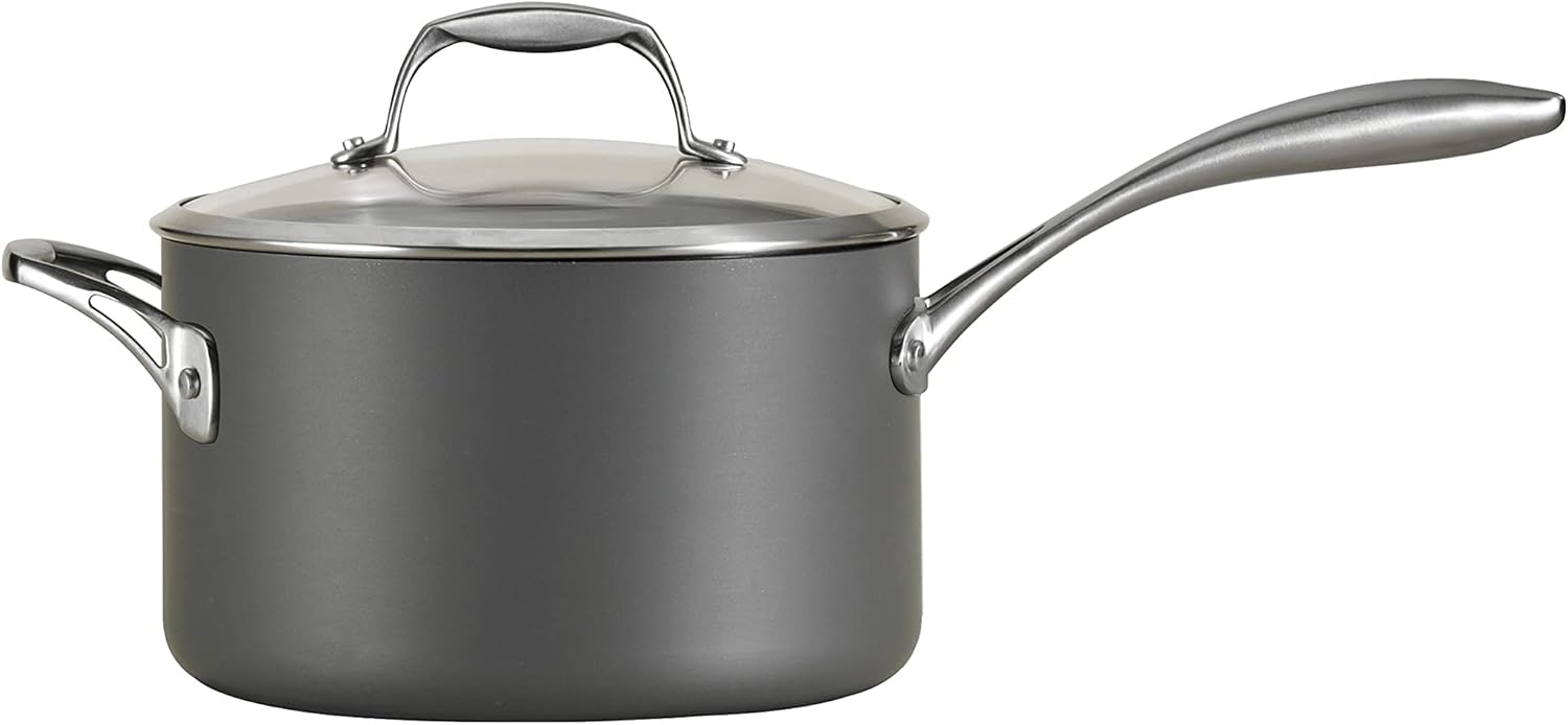 Tramontina OnyxPro Hard Anodized Non Stick 4-Quart Large Sauce Pan with Glass Lid, Oven Safe