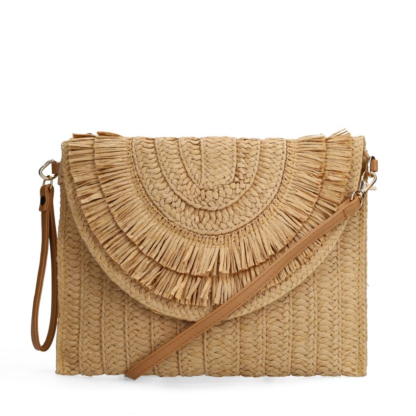 Manfield Beige raffia schoudertas