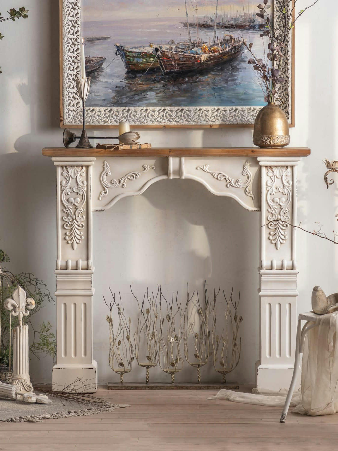 ELISABETH - Manteau de cheminée en bois blanc