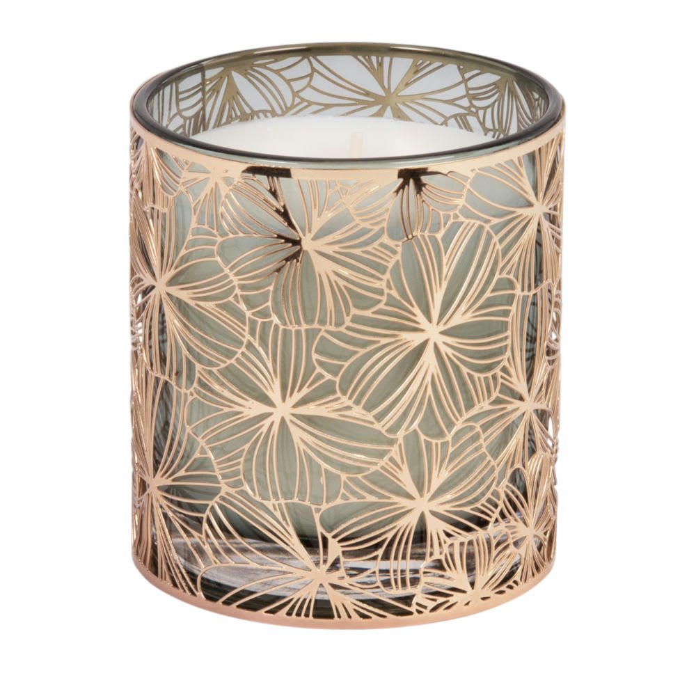 FLORA - Bougie parfumée en métal ajouré motifs fleurs 200g