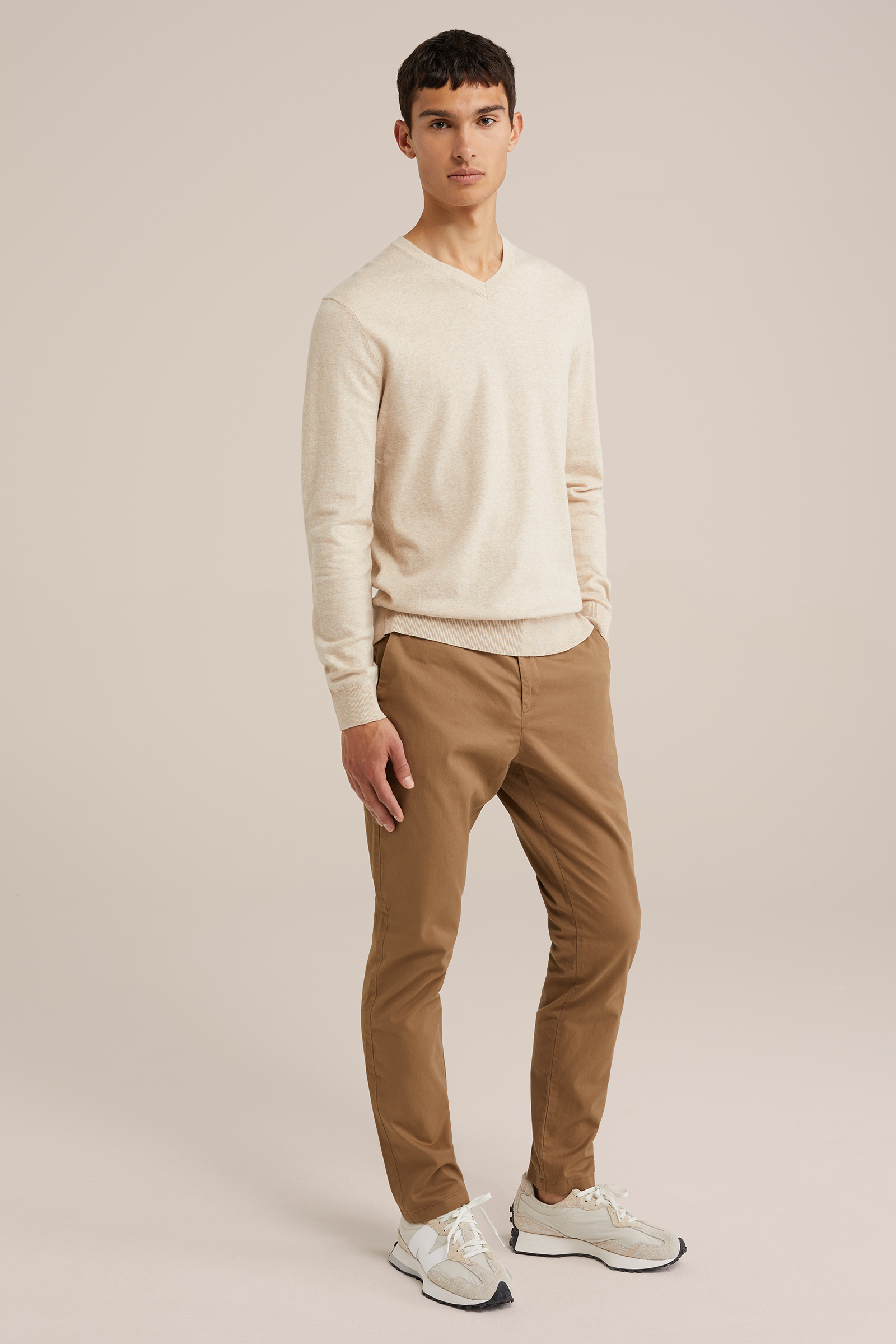 Heren Slim fit fijngebreide trui van katoenmix