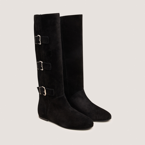 Bottes hautes à sanglesen croute noire | DEUZIO