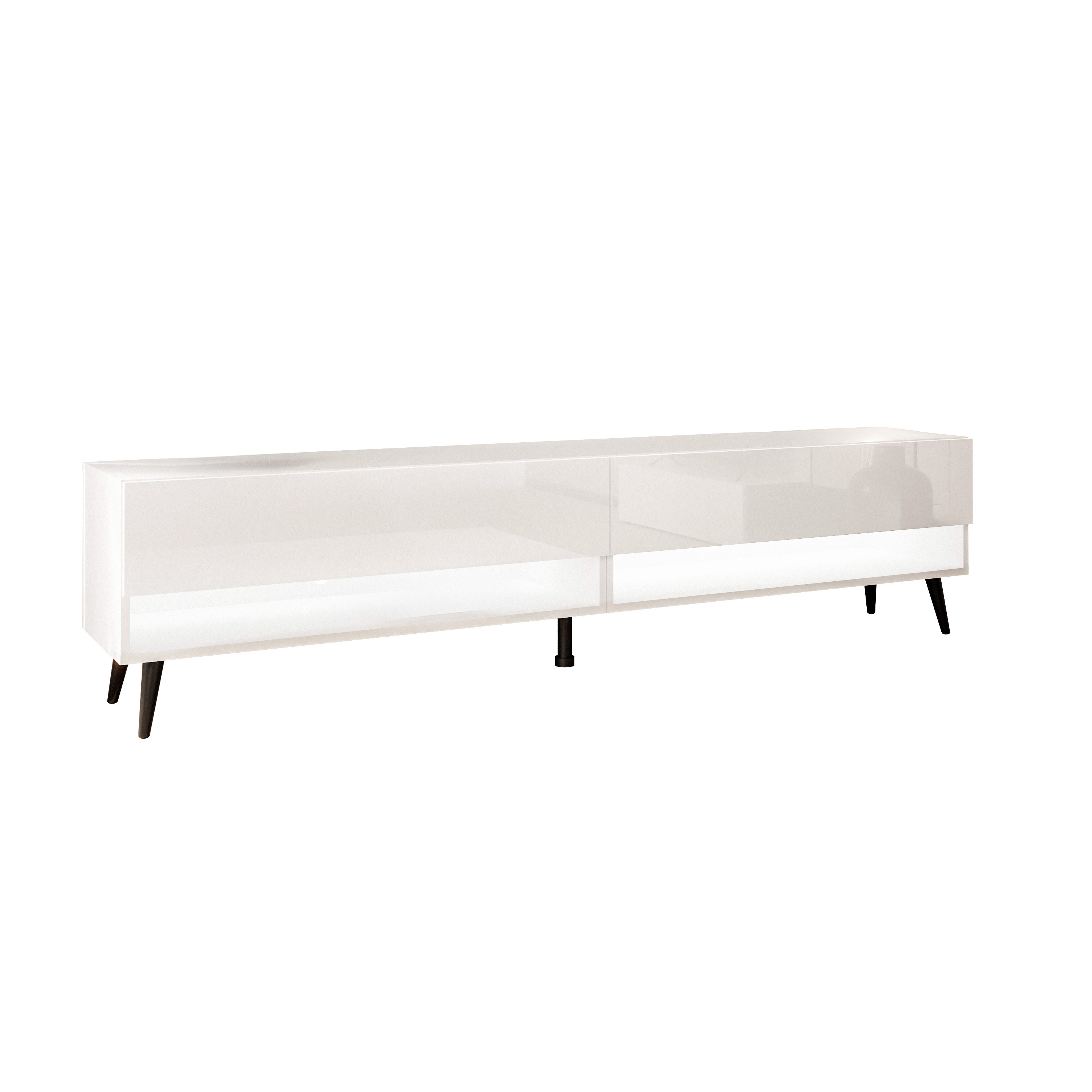 Szafka RTV CALANTE 180 cm LED biały połysk skośne czarne
