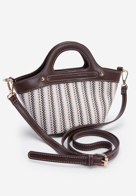 Womens Brown Stripe Woven Cross Body Bag