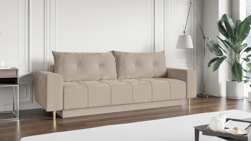 Wygodna kanapa z funkcją spania SANTI beżowa sofa rozkładana do salonu