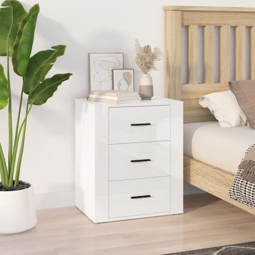 NNEVL Bedside Cabinet High Gloss White 50x36x60 cm Engineered Wood