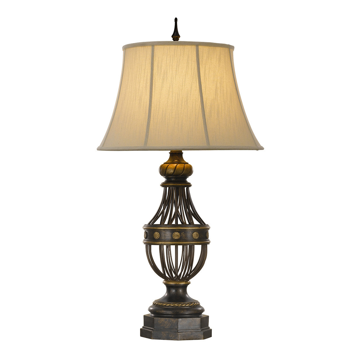 Lampa stołowa z abażurem brązowo-kremowa Augustine 1xE27x60WFeiss
