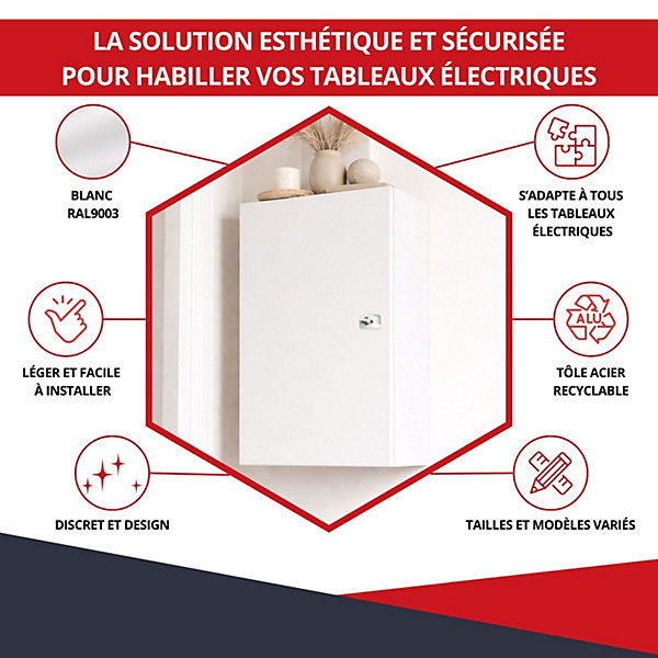 Coffret d'habillage ATOLE 13 modules en acier blanc avec serrure à clef - H 1170 x L 340 x P 140 mm - Réf. RCH600GSS