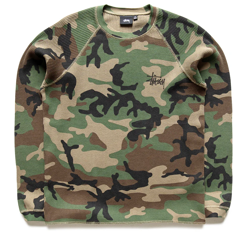 Stussy Raglan Thermal Basic Stock - Woodland Camo