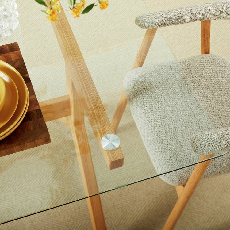 Habitat Zela Glass Natural Dining Table & 6 Natural Chairs