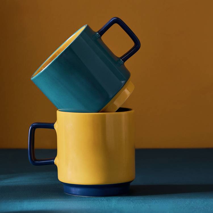 Habitat Colour Block Pack of 2 Stoneware Stacking Mugs
