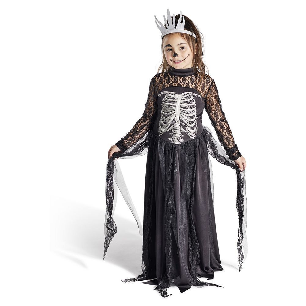 Déguisement enfant Halloween reine squelette noir et blanc 7/10ans