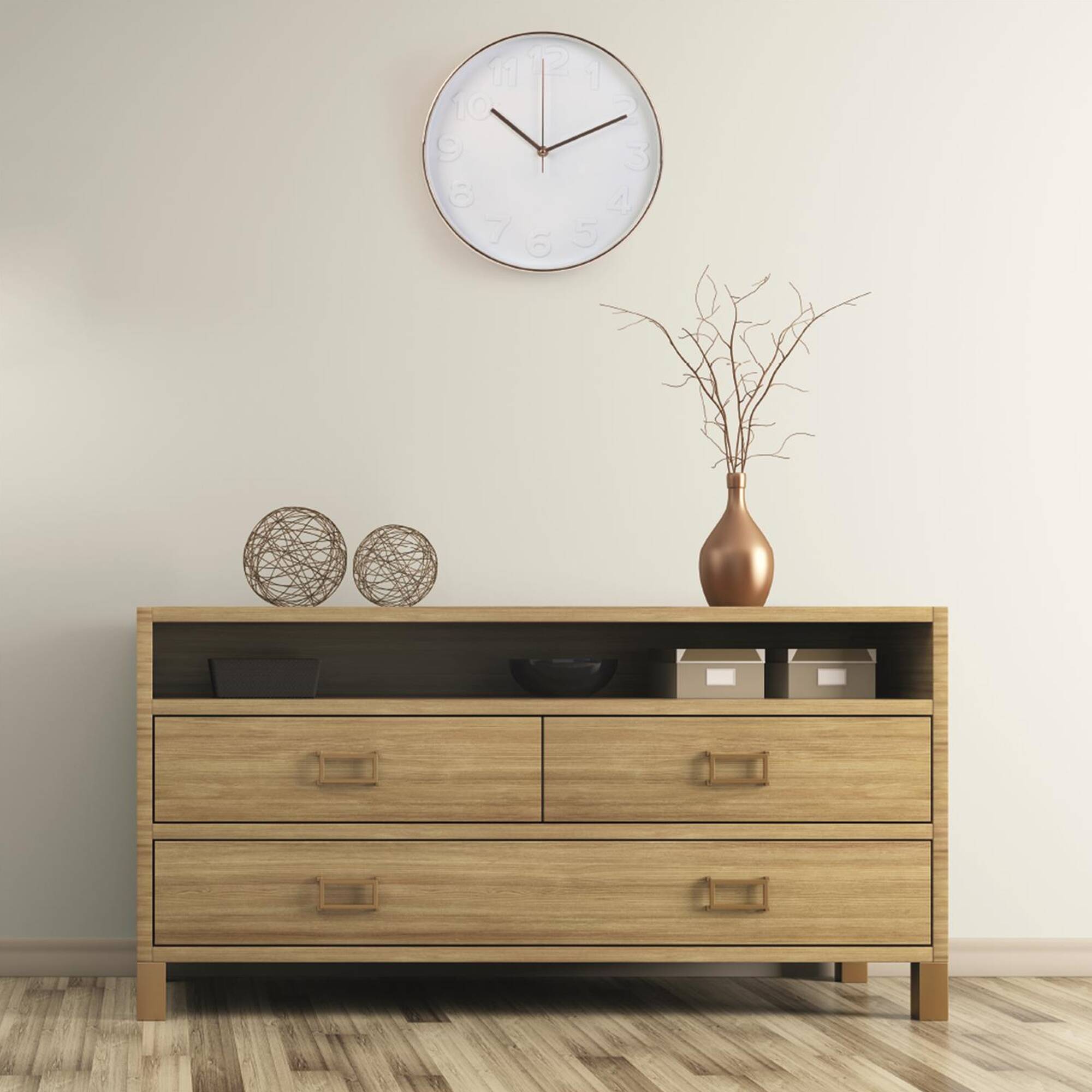 Horloge ronde, métal cuivré