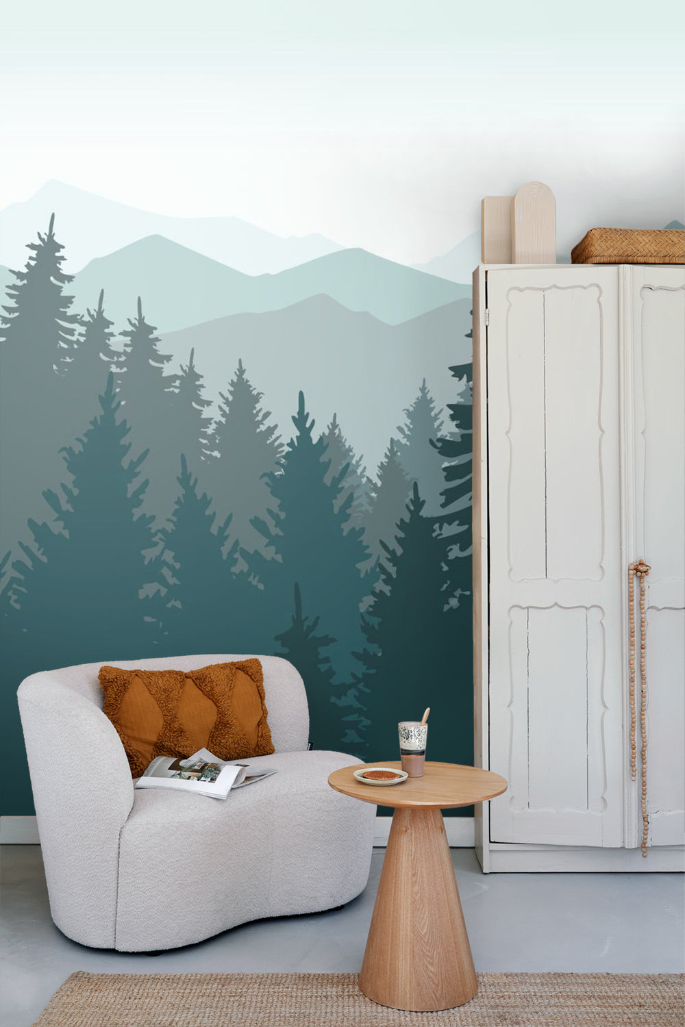 Sanders & Sanders fotobehang berglandschap met bomen vergrijsd blauw - 375 x 270 cm - 600992