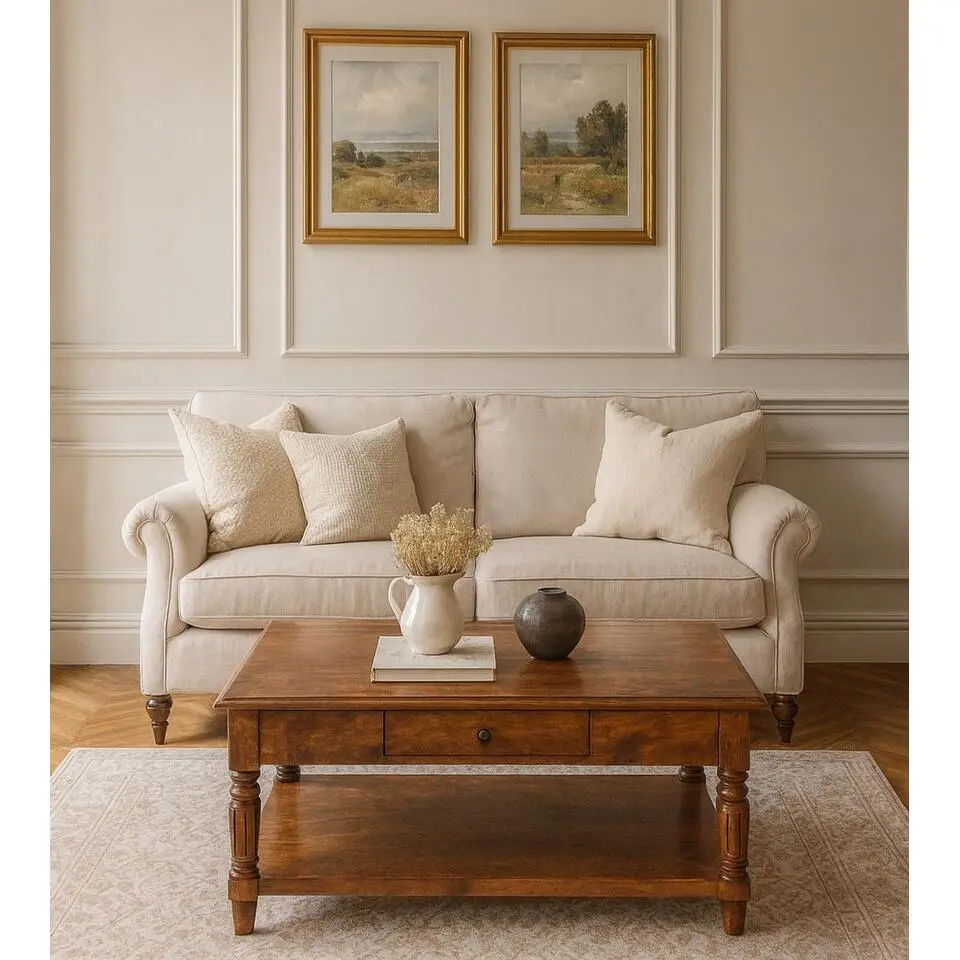 Artisan Furniture Massief hout Kastanjehouten salontafel met gedraaide poten