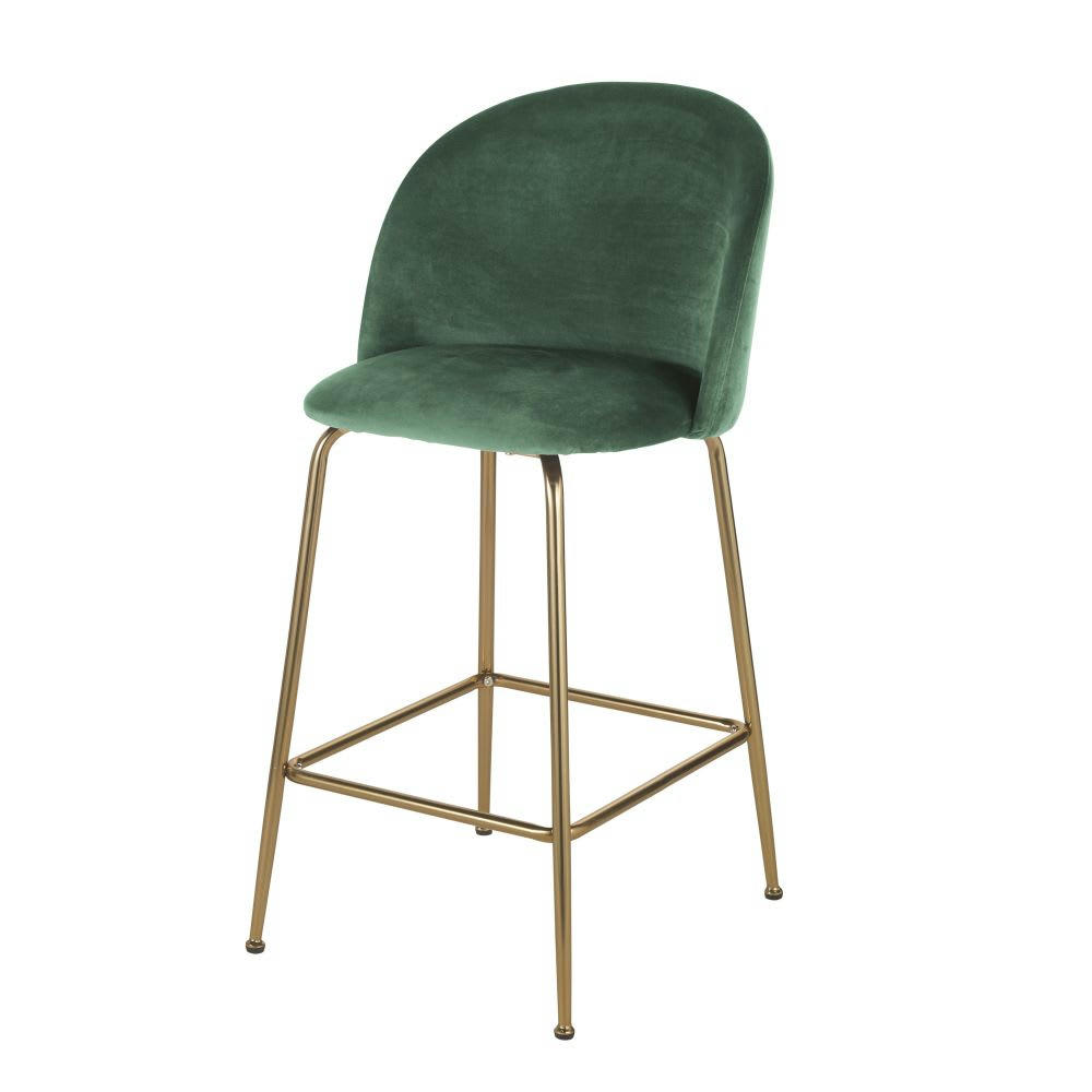 Ginette - Chaise pour îlot central en velours vert forêt H65