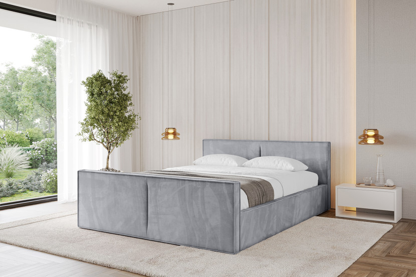 Łóżko tapicerowane z materacem   pojemnik EMMI-v1-Z-120x200 cm Jasnoszary