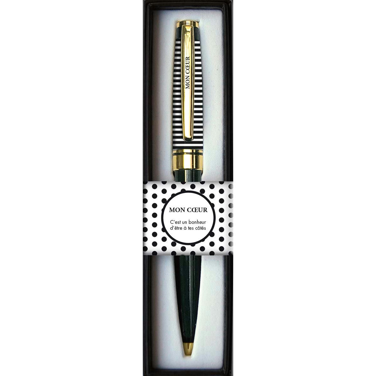 - Stylo bille noir rétractable mon coeur