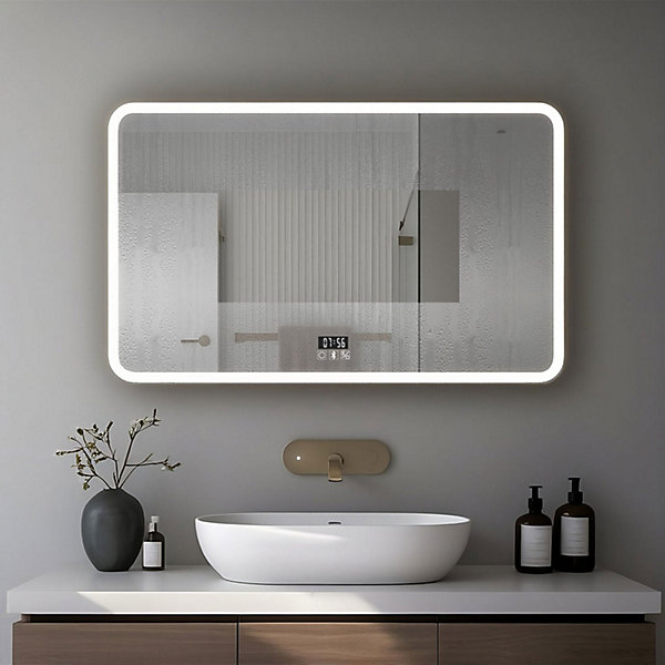 Miroir LED 100x60 avec hauts parleurs Bluetooth intégrés pour salle de bain luminosité réglable