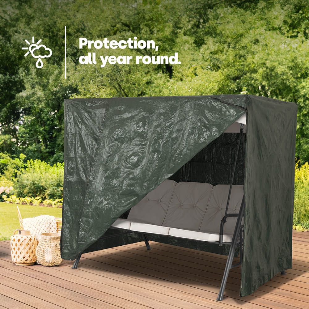 LIVIVO 3 Seater Garden Swing Cover Waterproof Outdoor Swing Seat Cover with Eyelets and Ropes Green 215 x 168 x 124cm