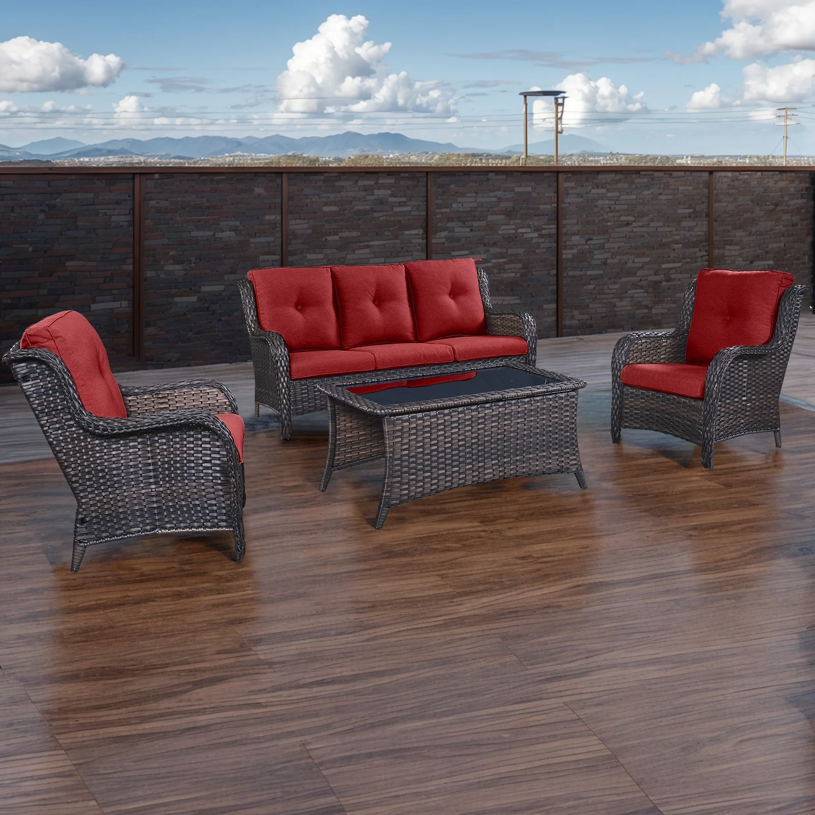 Pocassy 4-Piece Outdoor Sofa Patio Chair with Coffee Table