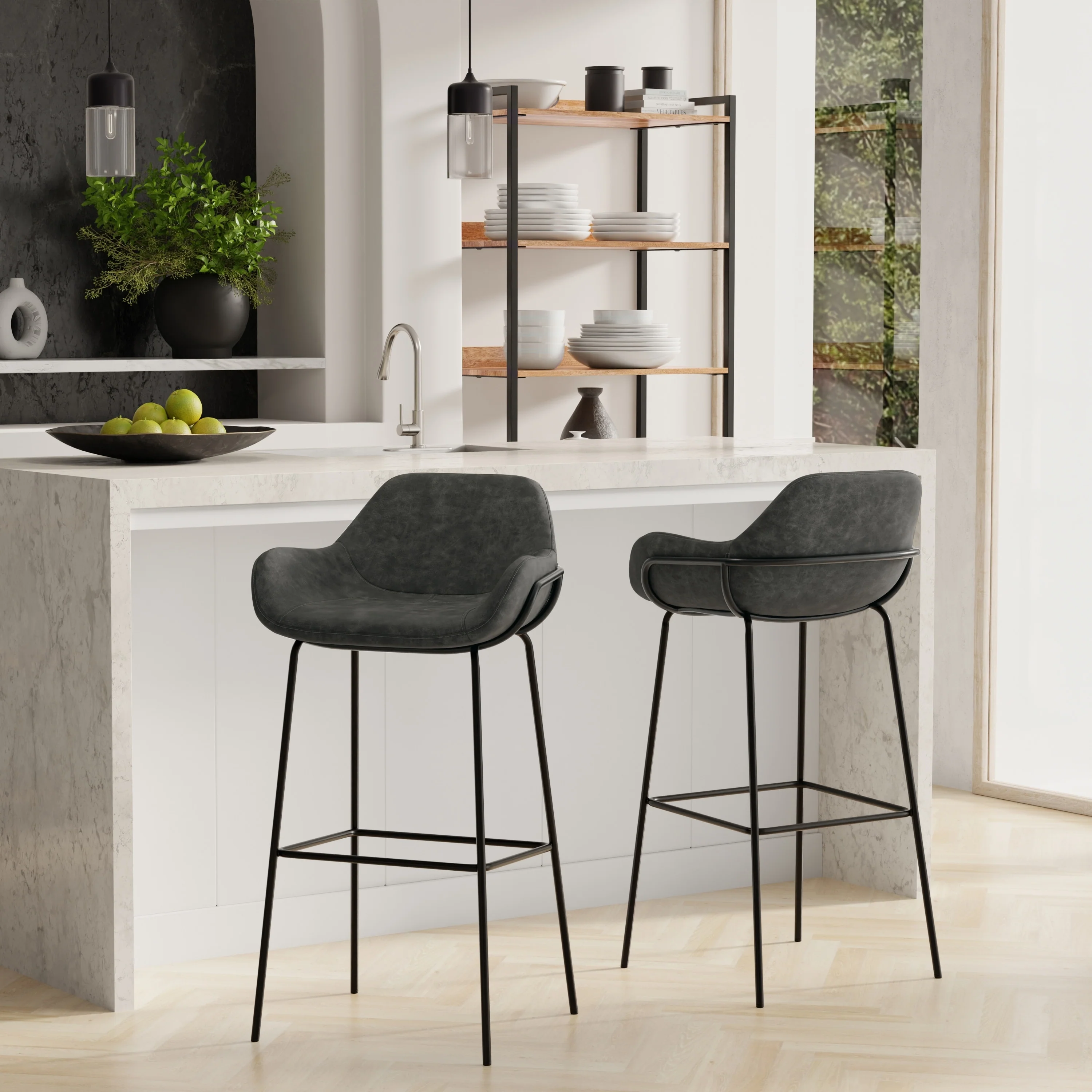 WYNDENHALL Zaniyah Contemporary Bar Stool in Distressed Vegan Faux Leather - 20.3 D x 18.5 W x 40 H