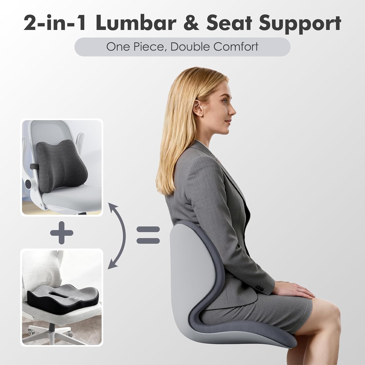 Civa Ergonomic Back Support Cushion for Office & Wheelchair, Posture Support for Long Sitting, Lumbar System & Extra-Thick Memory Foam for Sciatica Pain Relief (Max Hips 40, Waist 38)