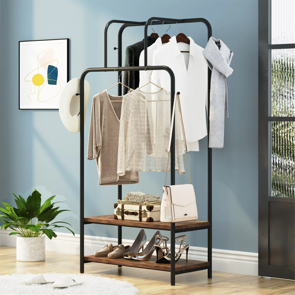 Mixed Coat Rack Entryway Hall Tree with Shoe Storage Shelf
