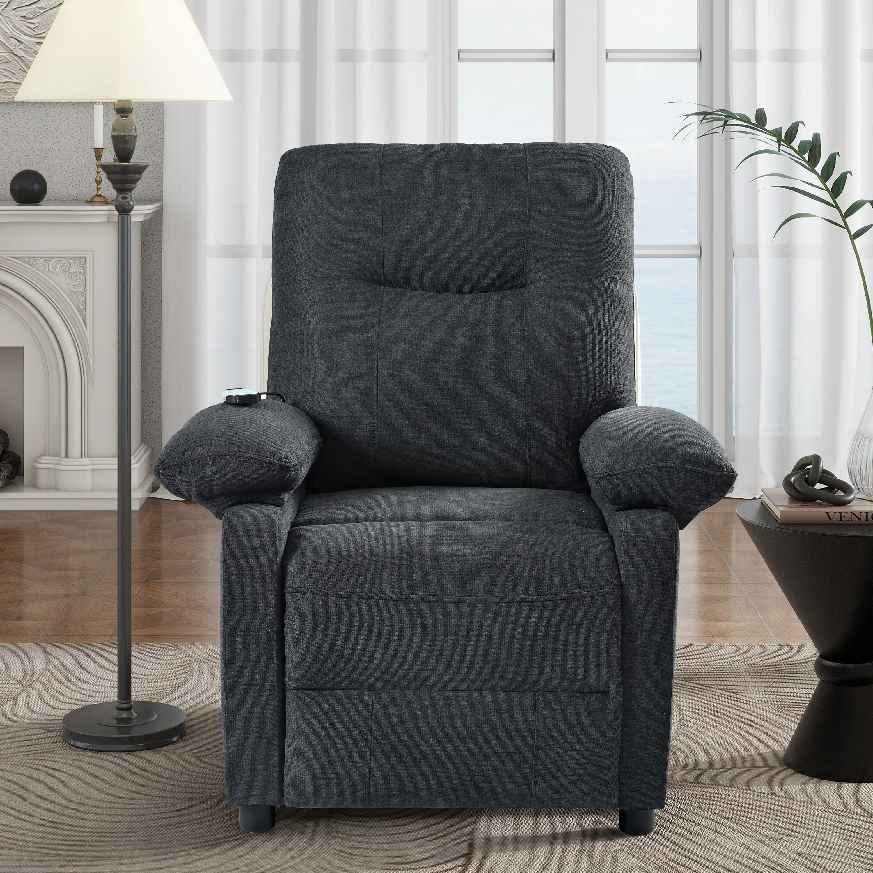 Manual Recliner with Heated Massage, Sturdy Fabric Upholstery, and Portable Design for Living Room Use
