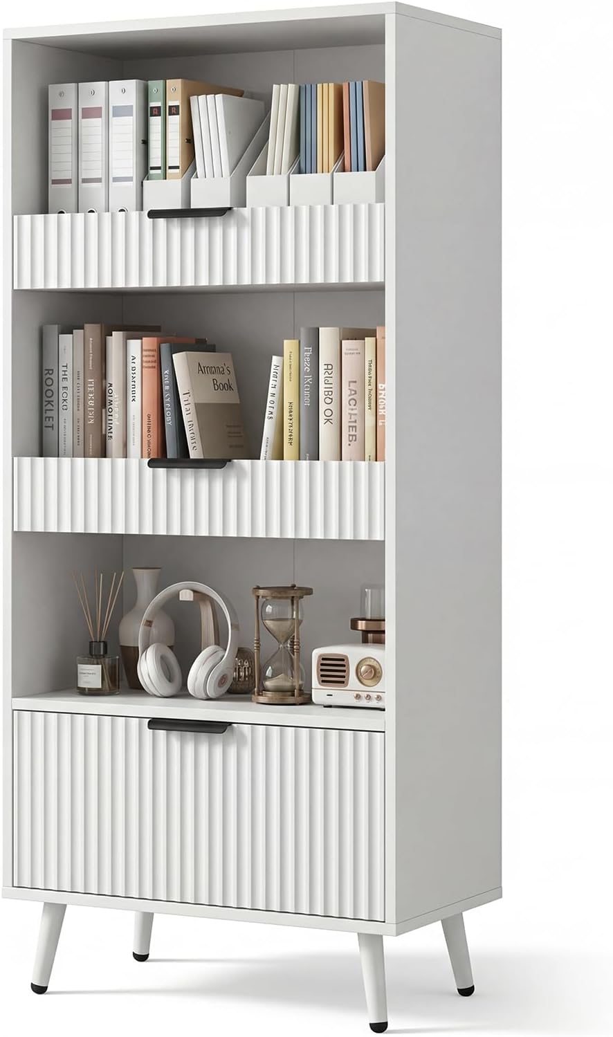 Foxemart White File Storage Cabinet & 4-Tier Multifunctional Storage, 51.1”Tall Storage Cabinet, Narrow Storage Cabinet for Home Office, Bathroom, Kitchen, Pantry, Living Room, Bedroom