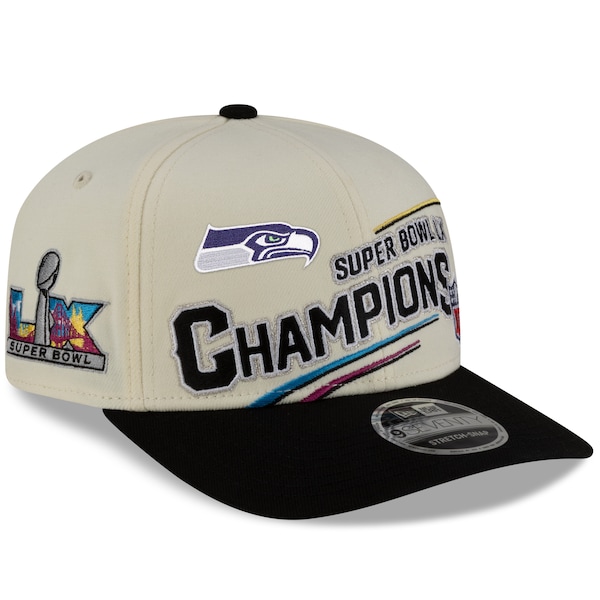 Seattle Seahawks New Era Super Bowl LX Champions Locker Room Trophy Collection 9SEVENTY Adjustable Hat - Cream/Black