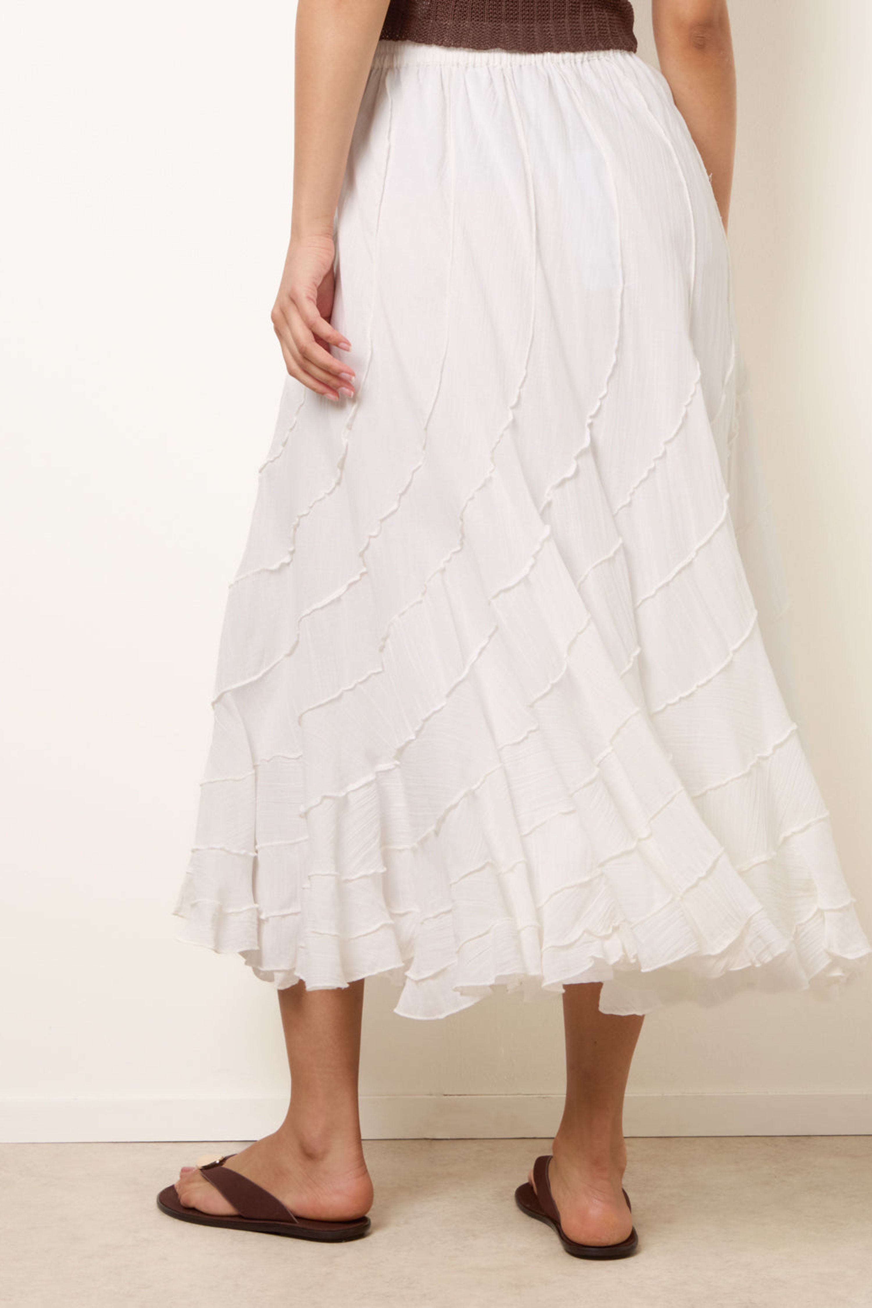 Blue Vanilla Ivory Panelled Overlocked Frill Maxi Skirt
