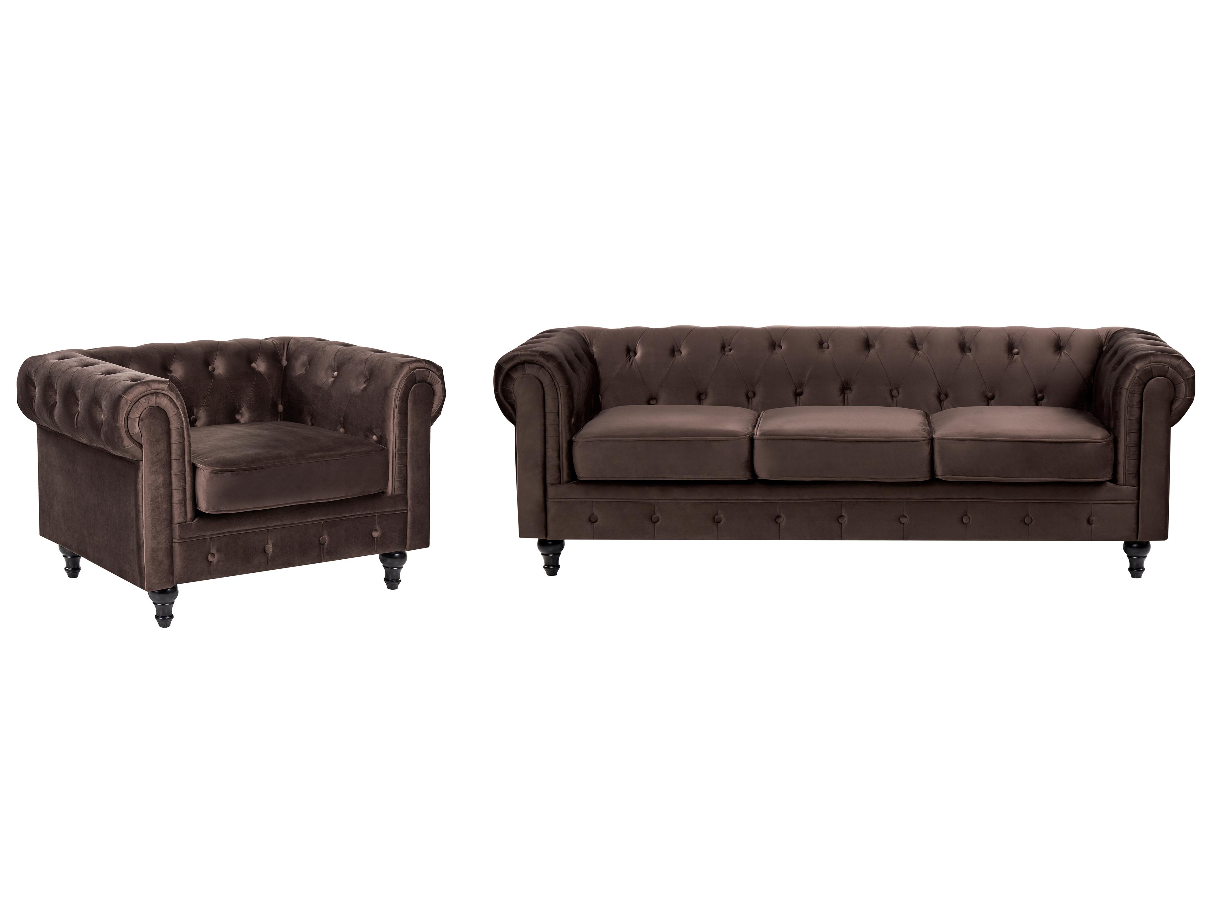 Armchair CHESTERFIELD Velvet Dark Brown