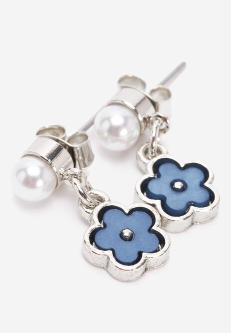 Womens Silver & Blue Flower Drop Earrings