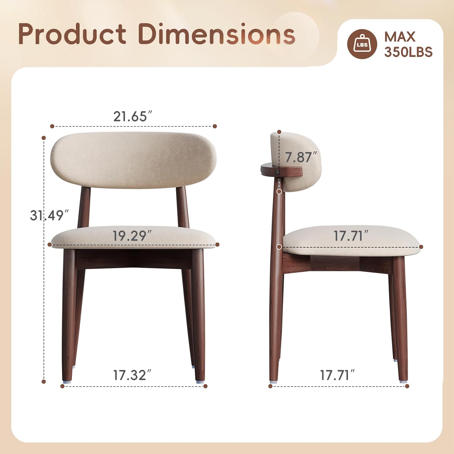Wood Dining Chairs Set of 4, Modern Kitchen Chair, Upholstered Dining Chair with Ergonomic Backrest and Non-Slip Foot Pads, Farmhouse Dining Chairs Very Strong (Beige)