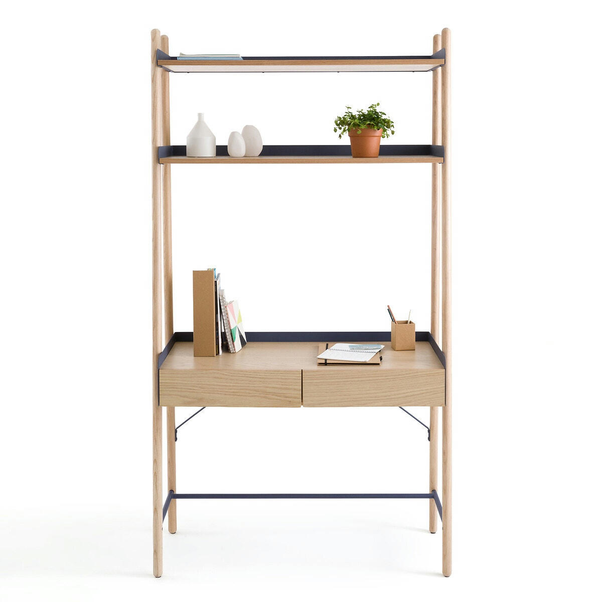 Bureau étagère plaqué chêne et métal acier, Meti