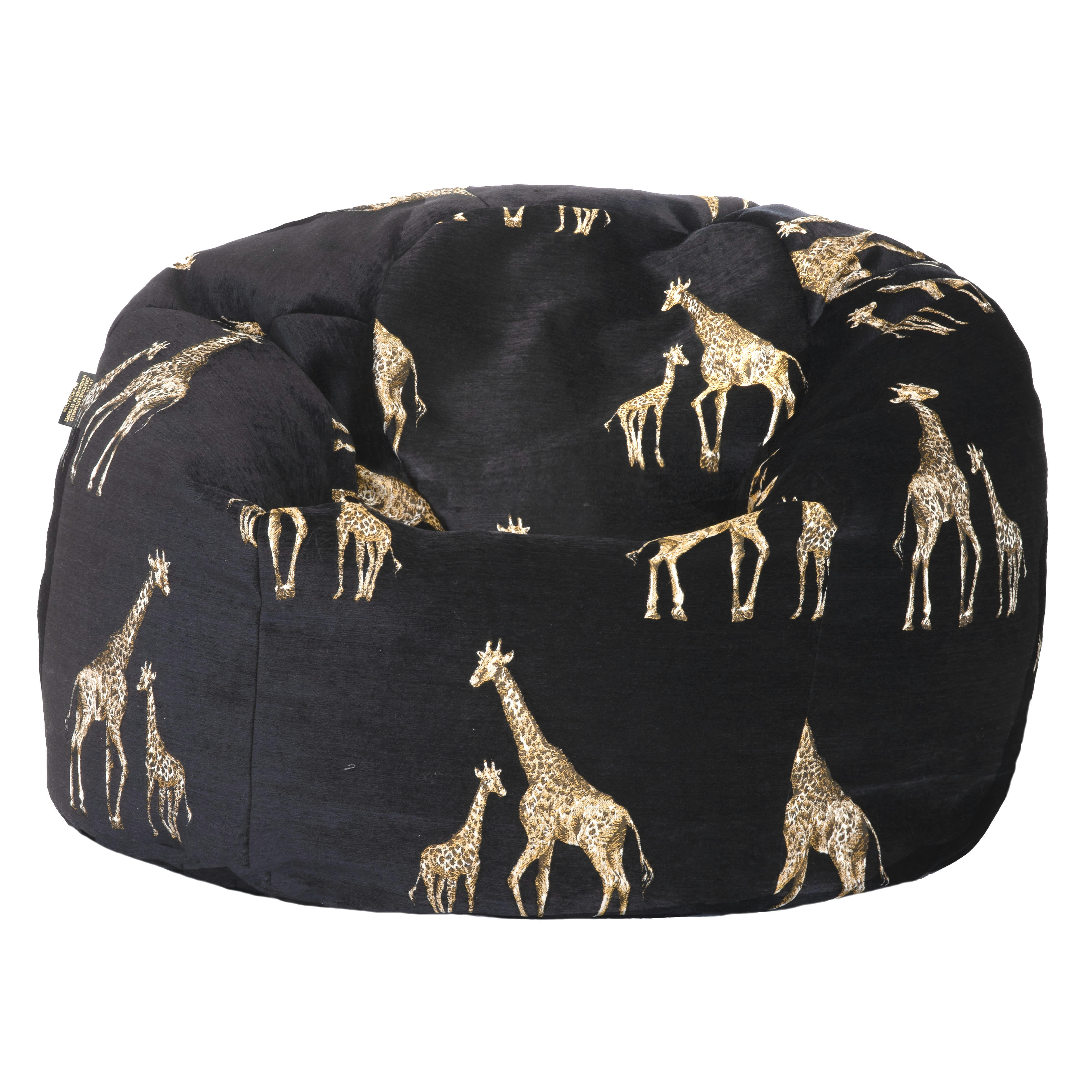 - Pouf en velours noir avec girafes brodées