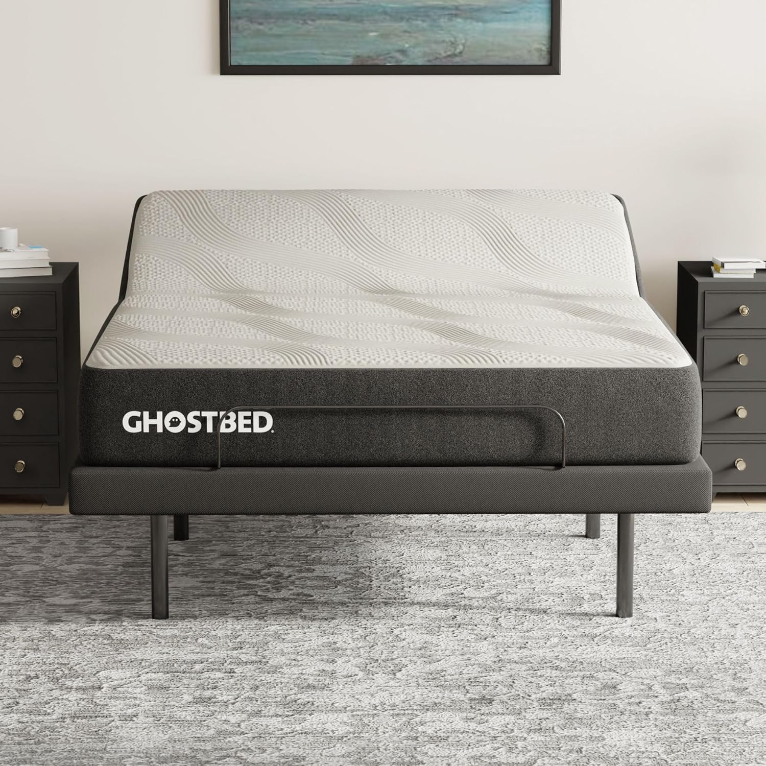 GhostBed Adjustable Bed Frame Power Base with 11 Ultimate Memory Foam Mattress Bundle - Electric Bed Base with Lumbar Support - Zero Gravity and Massage Settings - Queen