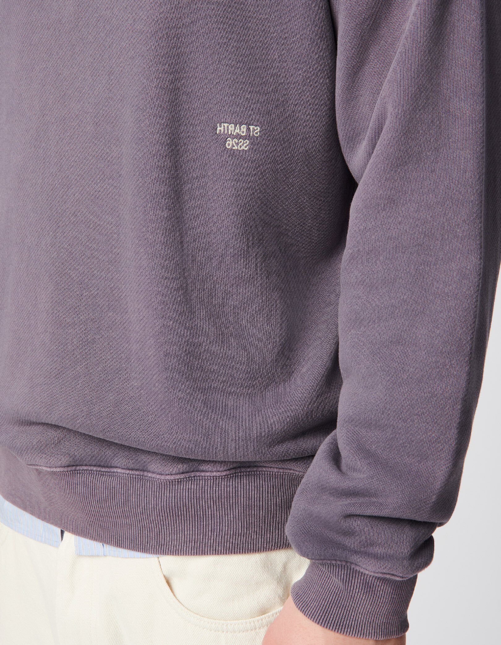 Sweat parme molleton délavé broderie Homme