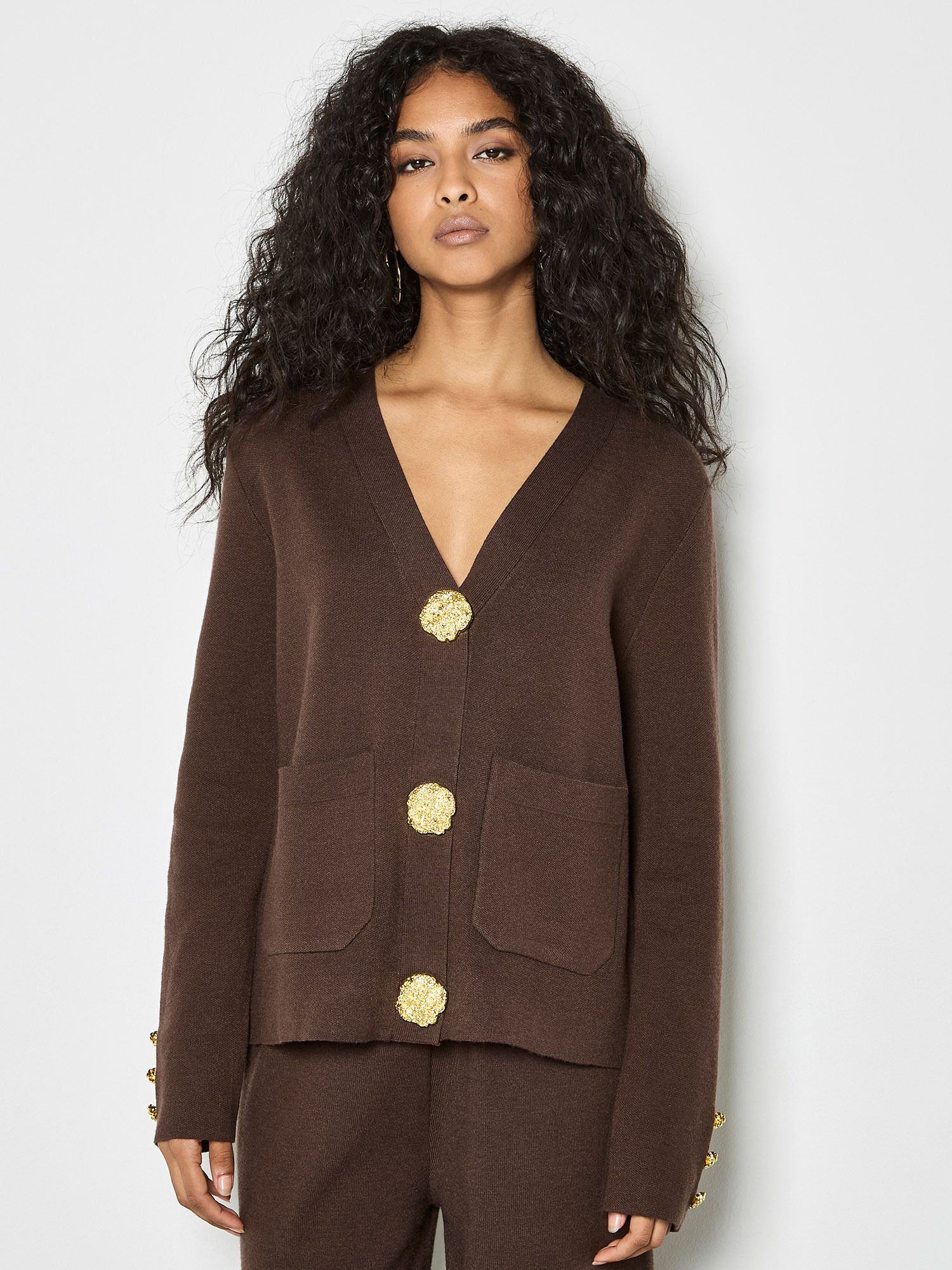 Apricot Statement Buttons Lightweight Cardigan