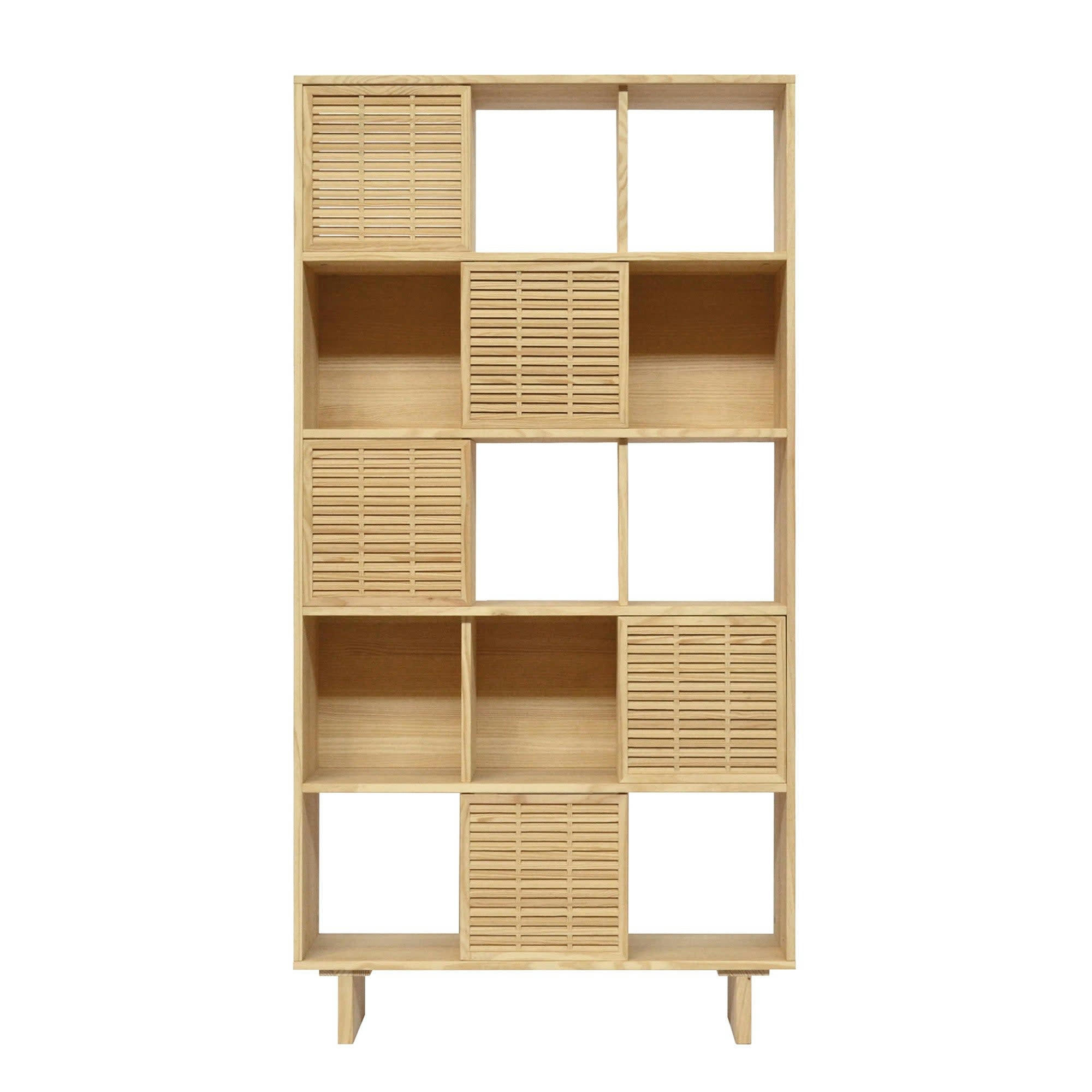 ESTRETA - Bibliothèque en bois de pin massif naturel - 5 portes - 98 cm
