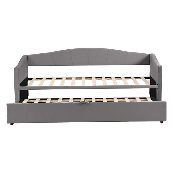 Lit adulte lit 90/180 x 200 cm lit rembourré Single avec sommier à lattes velours gris