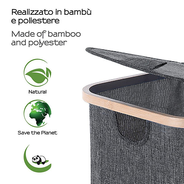 Panier À Linge En Polyester Gris Et Bambou 87 L