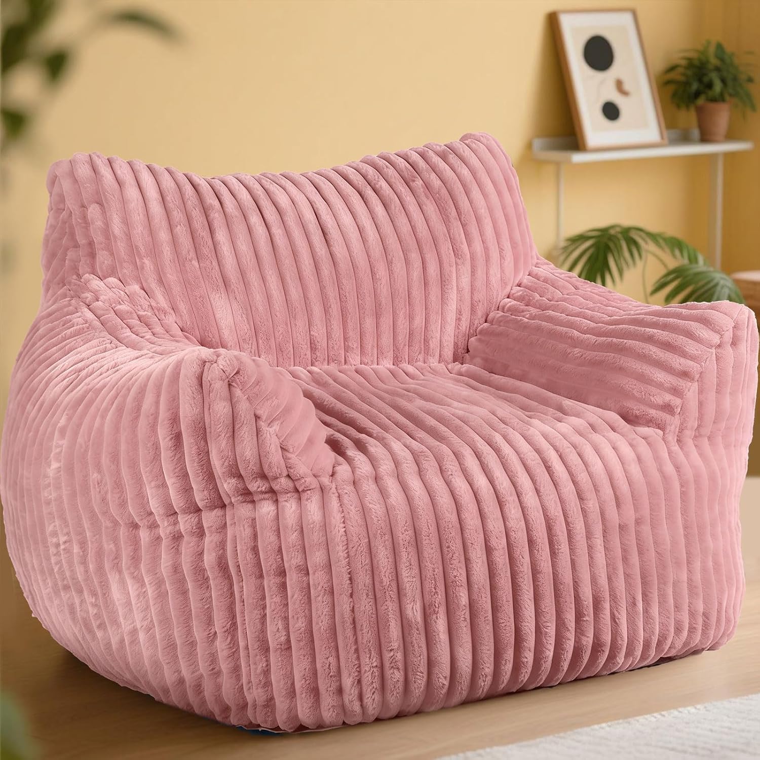 Giant Bean Bag Chair, Oversized Plush Comfy Bean Bag Sofa for Adults and Kids with Armrests, Memory Foam Mini Couch Single Lounges for Living Room, Bedroom & Game Room(Pink)