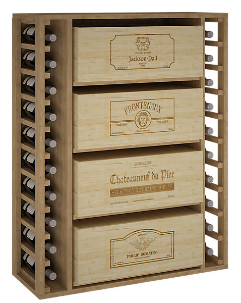 Meuble Range Bouteille de vin Série Godello en Pin Clair 10 bouteilles et 4 grandes caisses de bois